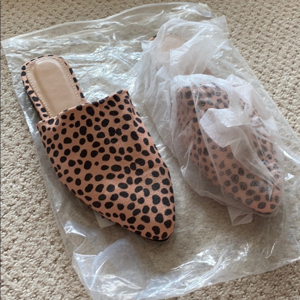 Leopard print slides sandals flats